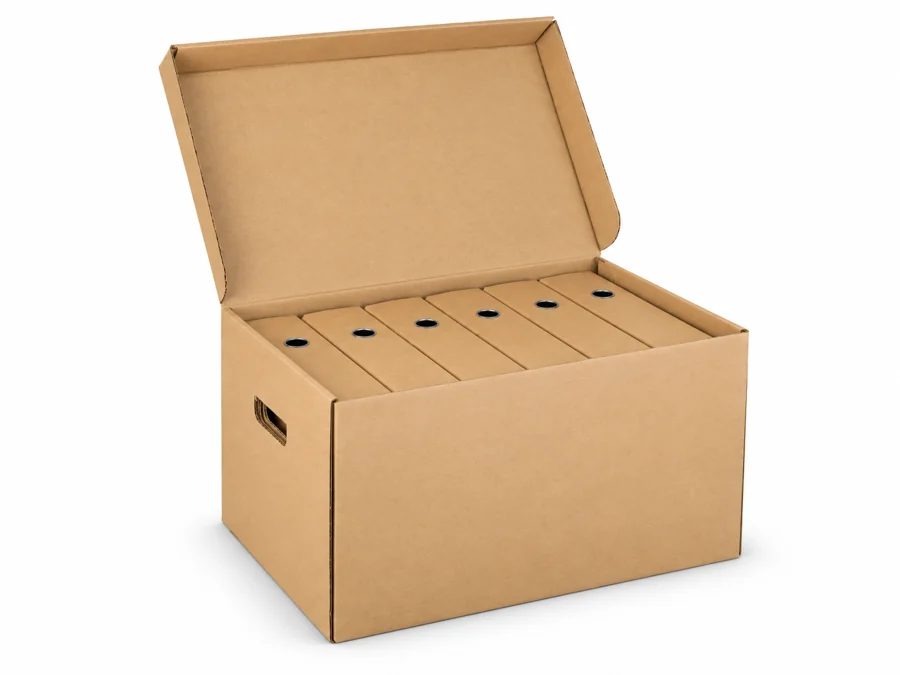 Caja tipo registrador CREARTON® abierta con registradores en el interior