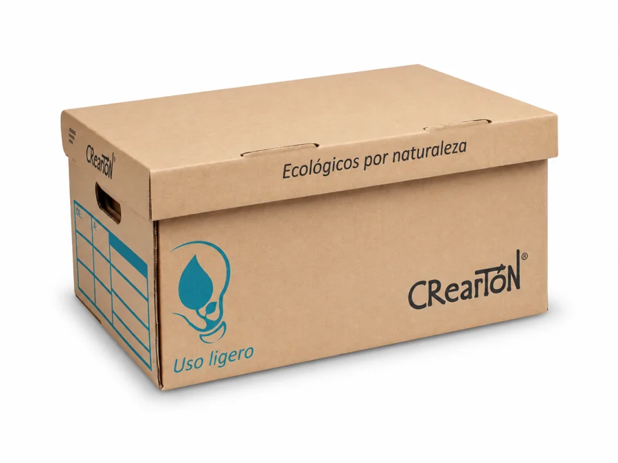 Caja kraft CREARTON® de uso ligero con la leyenda Ecológicos por naturaleza
